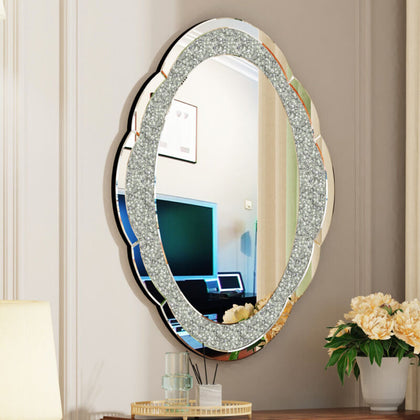 Sparkly Wall Hanging Mirror Crystal Crushed Bling Silver Makeup Mirror Frameless