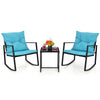 3 Pieces Rocking Bistro Set Outdoor Wicker Furniture Tempered Glass Coffee Table
