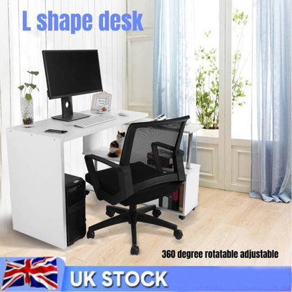 L-shaped Computer Desk Corner PC Laptop Table Home Office Workstation w/ Shelves