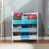 Children Bookshelf Kids Sling Book Rack with Storage Bins Toys Organizer White