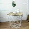 Geometric White Wire Square Wooden Side Basket Storage Unit Coffee Table Bedroom