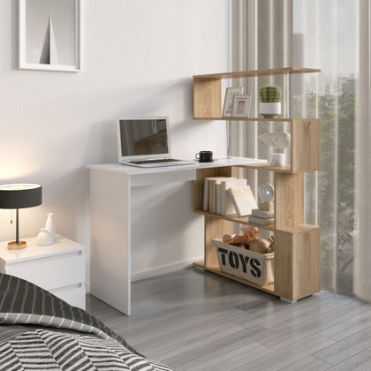 L Shaped Computer Desk Corner Desk 360 Degree Rotatable Shelves Space Saving