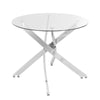 90cm Modern Round Dining Table with Glass Top & Metal Cross Legs for Dining Room