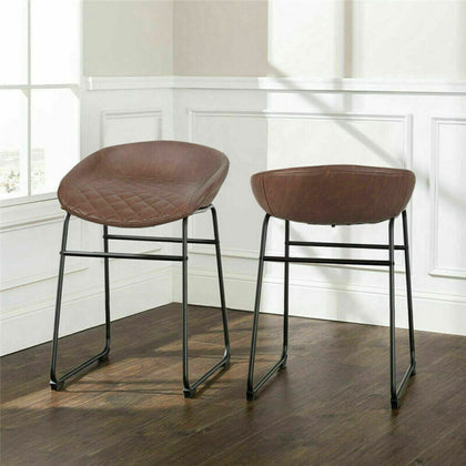 Set of 2 Bar Stool Vintage Rustic Kitchen Pub Bar Chairs Wide Back Sunken Seat