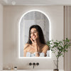 Vertical Arch-Shape LED Bathroom Mirror Backlit Frameless Lighted Mirror w/ Time
