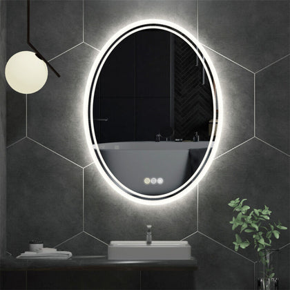 Ultra-thin Oval Bathroom Mirror LED Frameless Frosted Edges Shiny Vanity Mirror