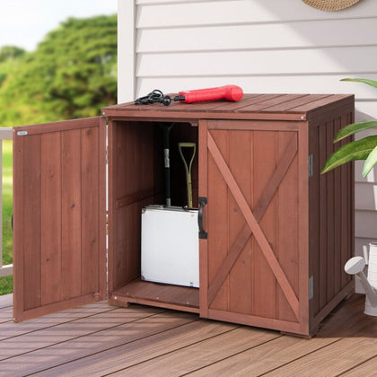 Outdoor Storage Shed Garden Patio Wood Utility Tool Cabinet W/Double Doors Brown