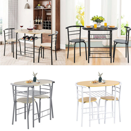 Small Table and 2 Chairs 3PCS Bar Kitchen Dining Breakfast Furniture Set W/Shelf