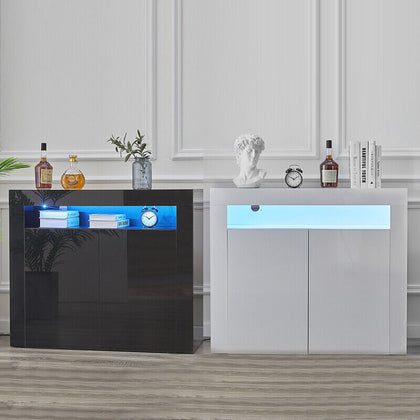 Modern Cabinet High Gloss Doors Cupboard Matt Sideboard LED Storage White Black