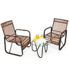 3 PCS Patio Rattan Wicker Rocking Bistro Set W/ Glass Table & Adjustable Feet