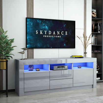 Modern TV Unit Stand Cabinet Cupboard FREE LED High Gloss Doors Drawers in Grey