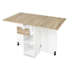 Wooden Mobile Drop Leaf Dining Table Folding Desk w/ 2 Wheels Storage Shelves