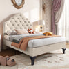 Velvet Upholstered Bed Single Size Bed 3FT with Headboard for Kids Teens Beige