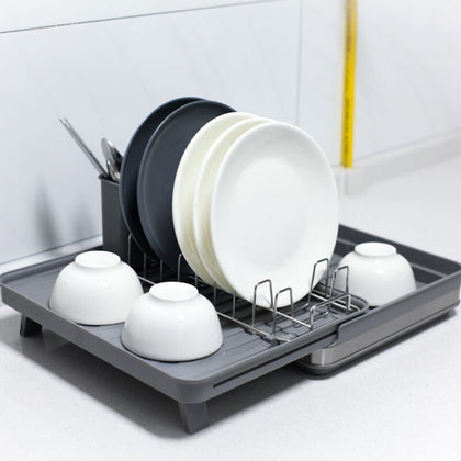 Dish Drainer Dry Rack Large Removable Tray Plate Cup Cutlery Kitchen Holder Grey