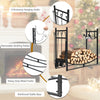 36” Fireplace Log Rack Wood Stacker Stand Storage W/ 4 Tool Set Kindling Holders