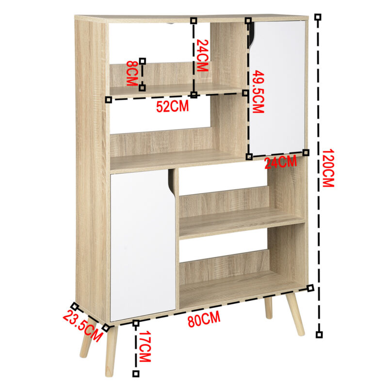 4 Tier Bookcase Shelving Book Storage Cupboard W/ Door Legs Shelves Cabinet Home