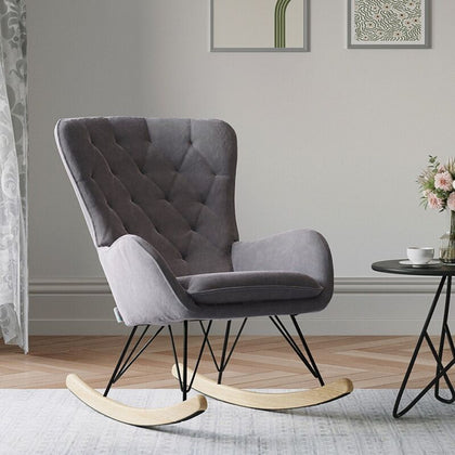 High Back Velvet Recliner Sofa Quilted Upholstered Rocking Chair Rocker Armchair