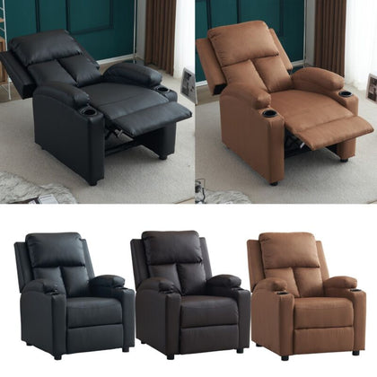 PU Leather Recliner Chairs with Cup Holders Push Back Reclining Sofa Living Room