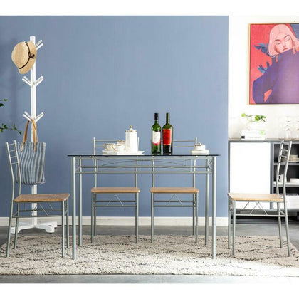 Modern Glass Dining Table and 4 Chairs Set MDF Cushion Home Kitchen Furniture