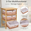 3 Drawer Dresser Wicker Storage Shelf Unit Wooden Home Organization Natural