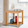2-Tier Bathroom Shelf Shower Stool Fan-Shaped Bamboo Corner Storage Organizer
