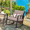 Outdoor 3 PCS Patio Rattan Wicker Rocking Bistro Set W/ Glass Table & Cushions