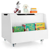 Wooden Toy Box Mobile Kids Toy Storage Organizer Chest Flip-top Lid Bookshelf