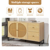 Wooden Rattan Sideboard Storage Cabinet Side Cabinet with 2 Doors 2 Drawers ZE