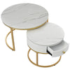 Round Nesting Coffee Table Stacking Side Tables Set with Storage Drawer White