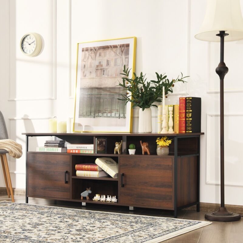 Media Console Table w/ 2 Door Cabinets Modern TV Stand for TVs up to 6 ...