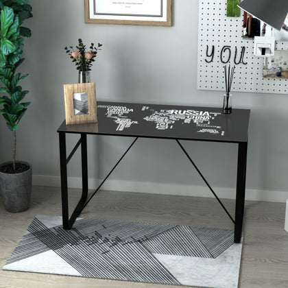 Glass Top Writing Desk Working Station Computer Table for Home, Office, Black