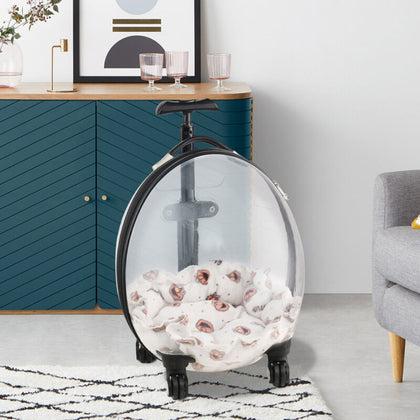 Rolling Cat Carrier Trolley Case Portable Pet Puppy Dog Travel Transparent Cage