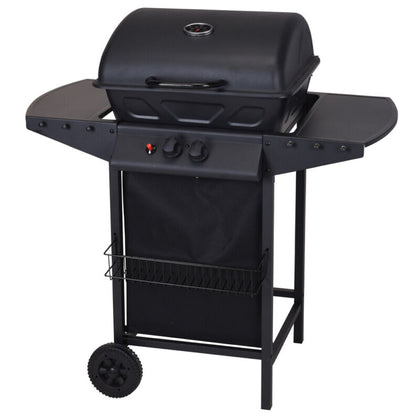 2 Burner Black Trolley Storage Rack Smoker Gas Deluxe BBQ Barbecue Wheels Garden