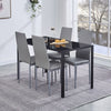 4pcs Grey Faux Leather Dining Chairs Ripple Lines & Black Glass Dining Table Set