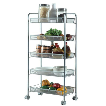 5 Tier Kitchen Trolley Carts Rack With Wheels Storage Shelf Removable Storage