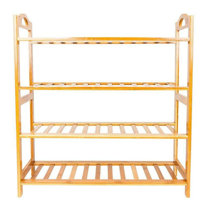 4 Tiers Bamboo Shoe Rack Footwear Organiser Stand Wooden Storage Shelves UK