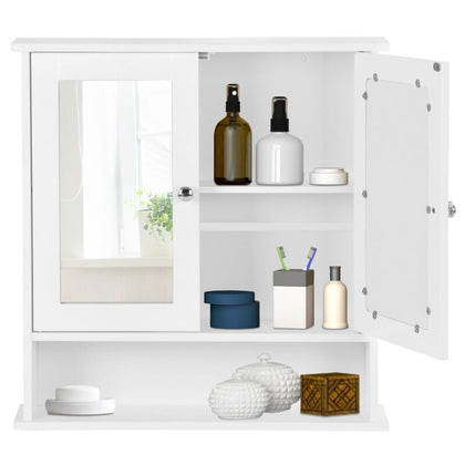 Wall-Mounted Bathroom Cabinet 2 Doors Storage Cabinet w/Adjustable Shelf Mirror