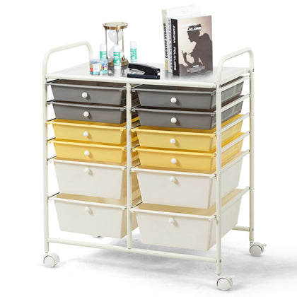 12 Drawers Storage Rolling Cart Home Office Mobile Utility Trolley Organizer