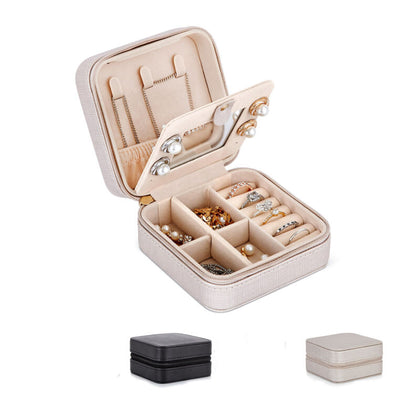 Small Portable Jewellery Box Organizer PU Leather with Mirror for Ring Necklace
