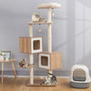 Multi-Layer Wooden Cat Tree 163cm Tall Cat Tower Modern Kitten Activity Center