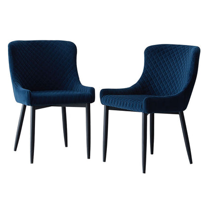 2pcs Dining Chair Velvet Soft Padded Diamond Backrest Metal Legs Armchair Blue