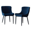 2pcs Dining Chair Velvet Soft Padded Diamond Backrest Metal Legs Armchair Blue