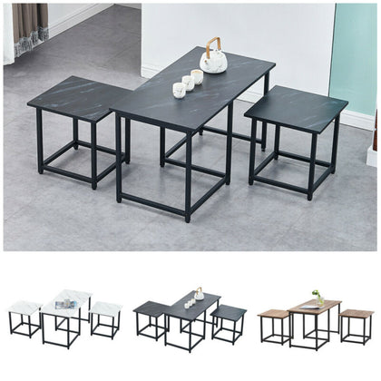 Set of 3 Coffee Table with 2 Stools Set Nesting Table Living Room Office Lounge