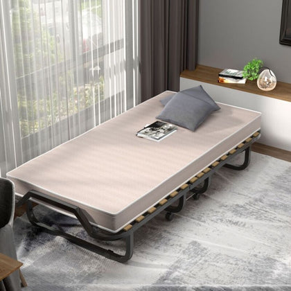 Folding Bed Rollaway Beds Portable Bed on Wheels W/ Memory Foam Mattress