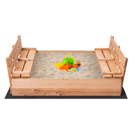 Outdoor Kids Sand Pit Ball Box Convertible Cedar Sandbox 2 Foldable Bench Seats