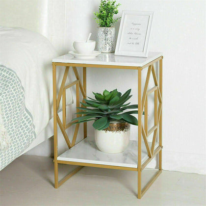 Heavy Duty Marble Side Table Console Table Geometry Tube Stand Raised Shelf Home