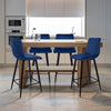 75CM Seat High Blue Velvet Bar Chairs Counter High Chairs Padded Seat Back Rest