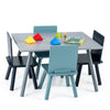Kids Table and Chairs Set Wooden 5-Piece Toddler Furniture Set W/Building Blocks
