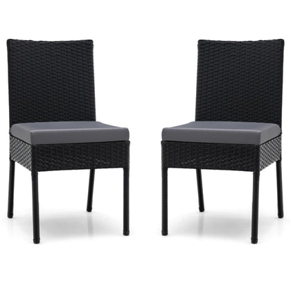 2-Piece Outdoor Dining Chair Set Garden Patio Wicker Chairs with Soft Cushions