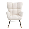Teddy White Patchwork Linen Rocking Chair Lounge Relaxing Armchair W/Wood Legs